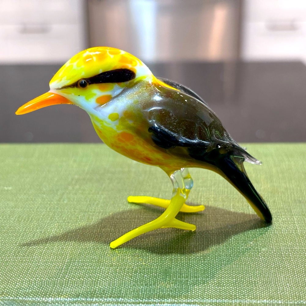 Glass Bird Figurine - Yellow and Black